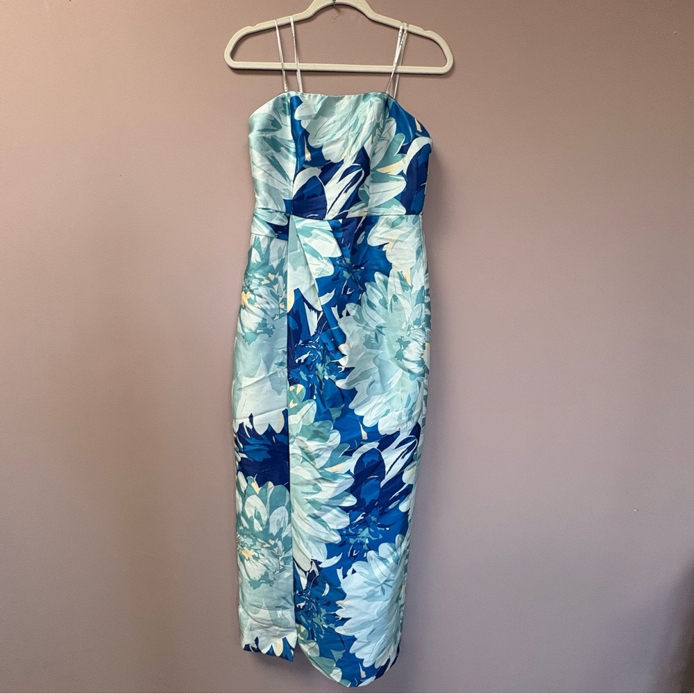 NWOT‎ Kay Unger Strapless Blue garden Floral Dress mother of the bride/groom